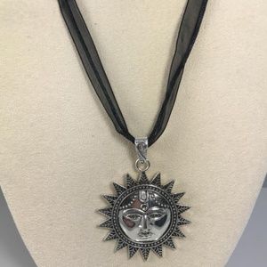 Pewter Sun with Black Organza Necklace